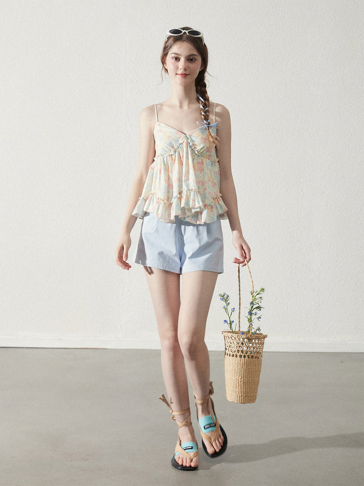 Floral Ruffled V-Neck Cami Top