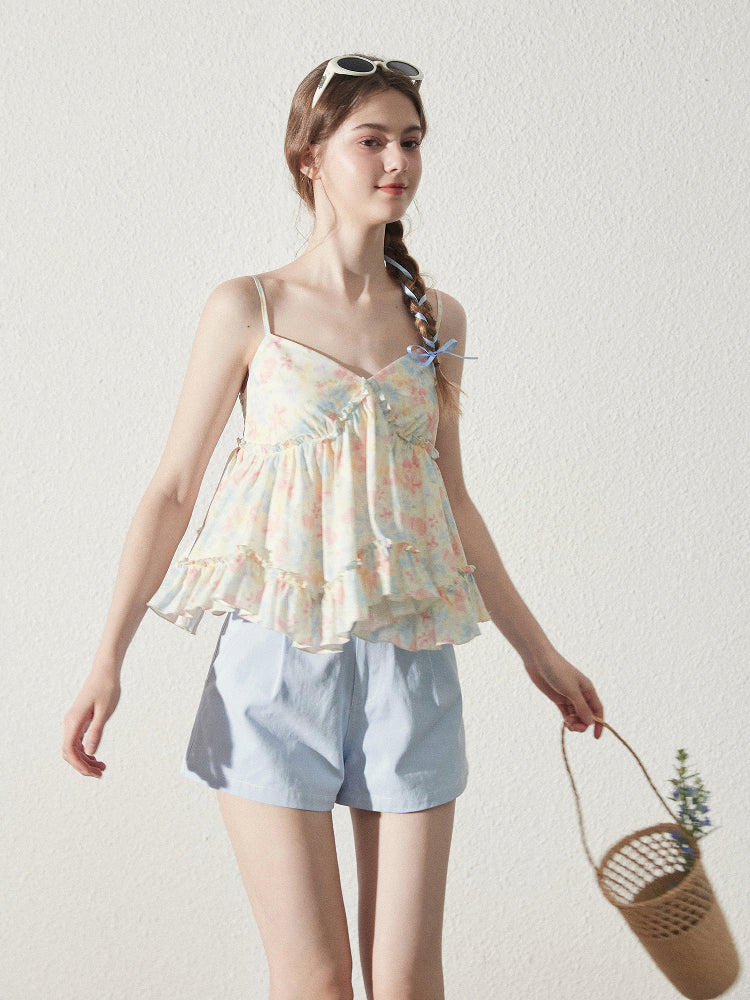 Floral Ruffled V-Neck Cami Top