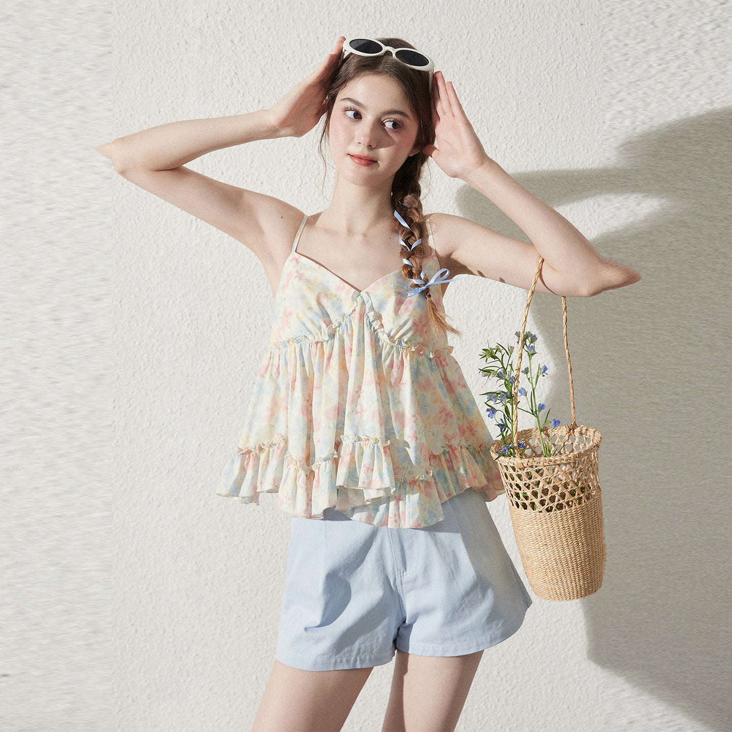 Floral Ruffled V-Neck Cami Top