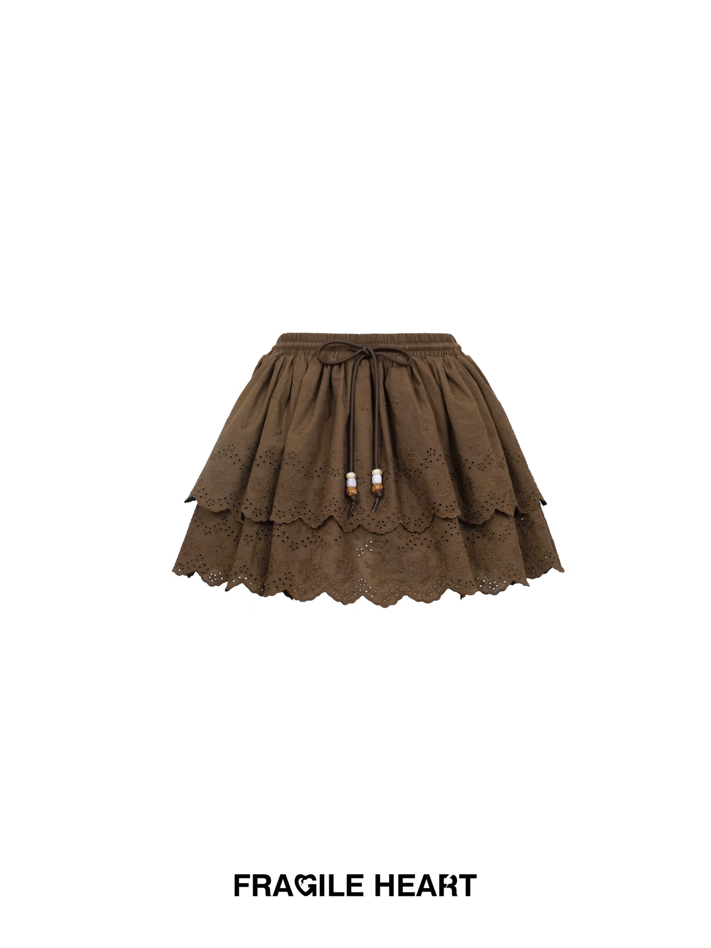 Embroidered Tiered Skirt With Beaded Drawstring