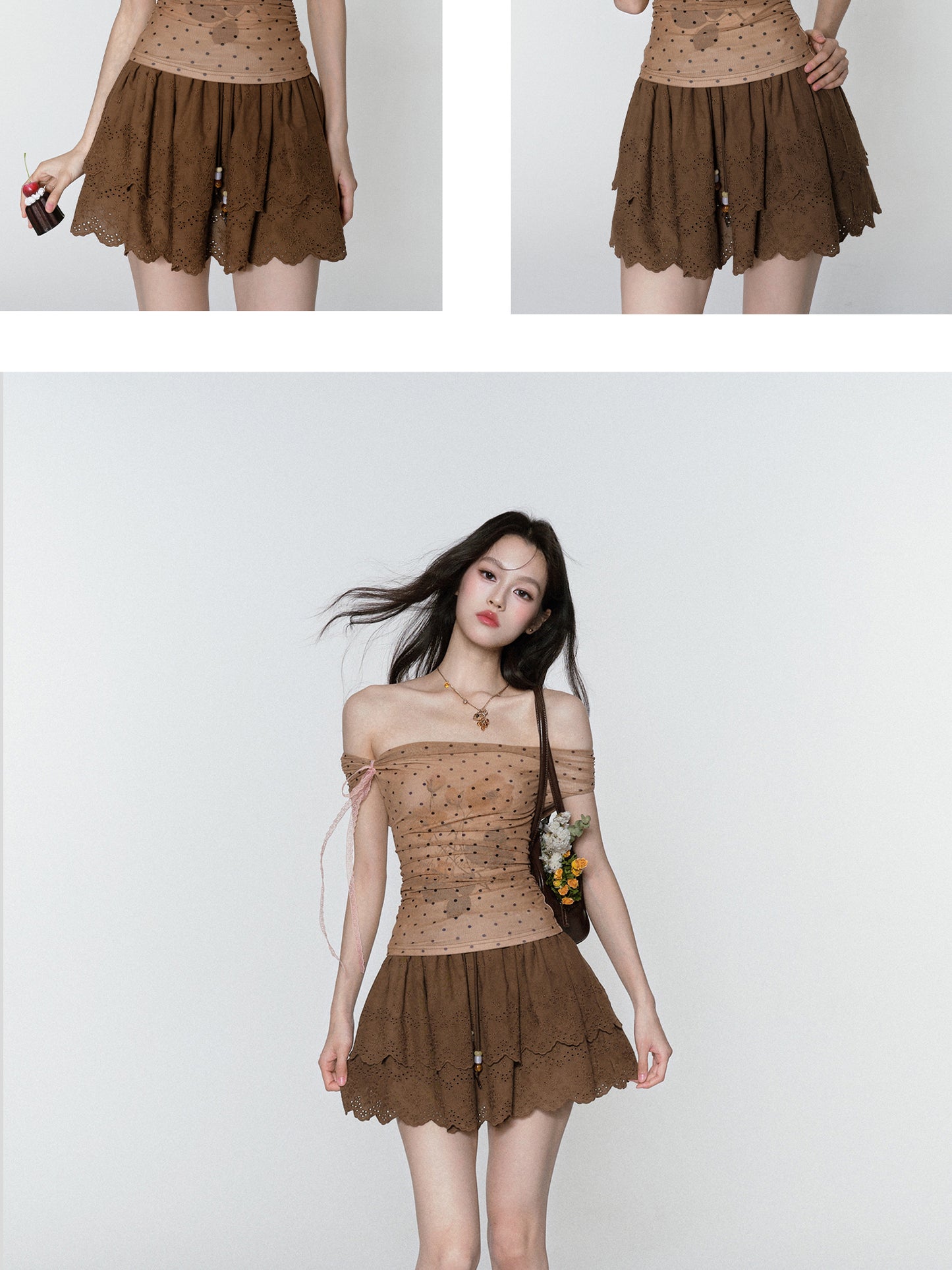 Embroidered Tiered Skirt With Beaded Drawstring