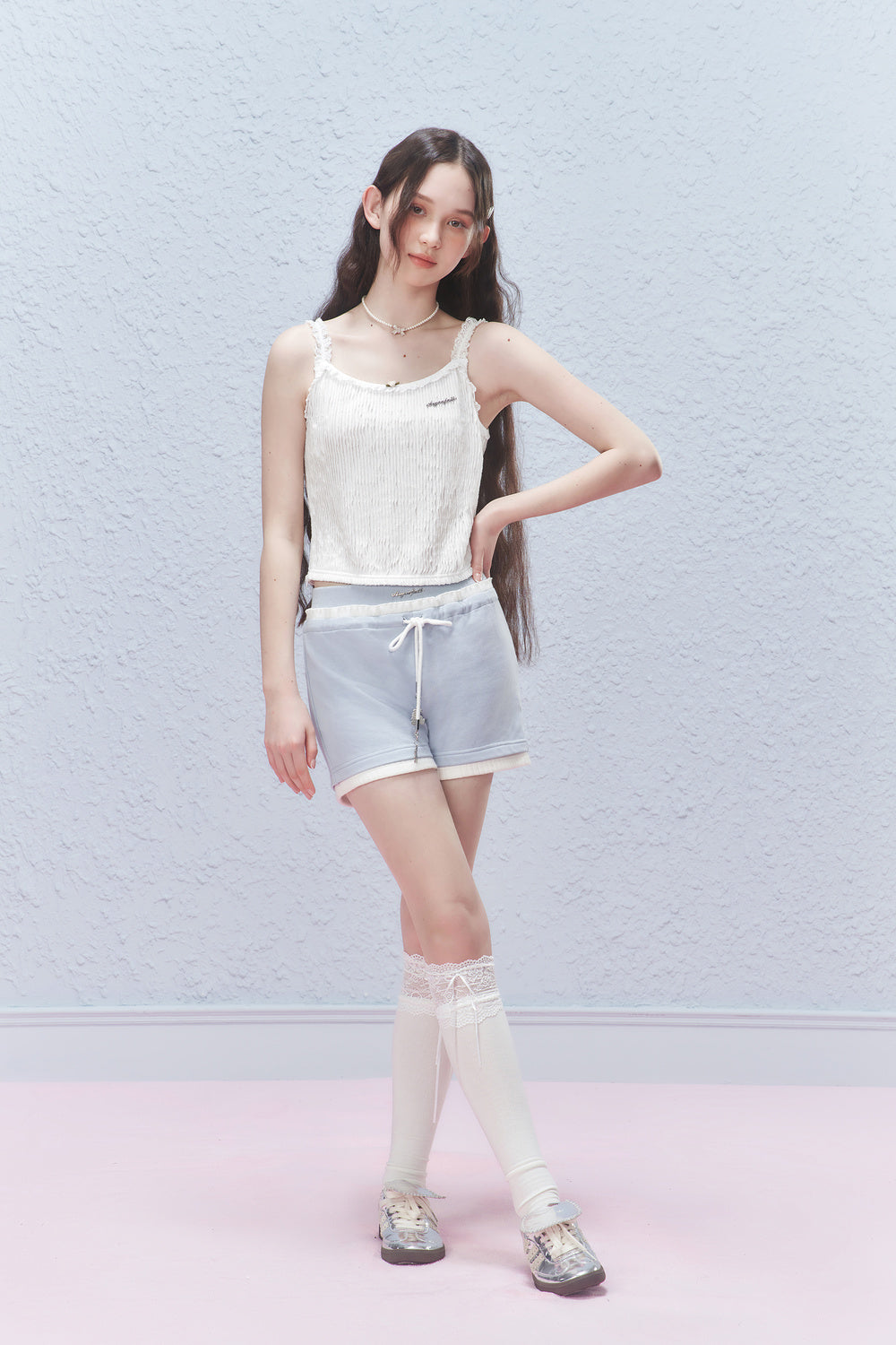 Stripe Pleated Sleeveless Top With Lace Details