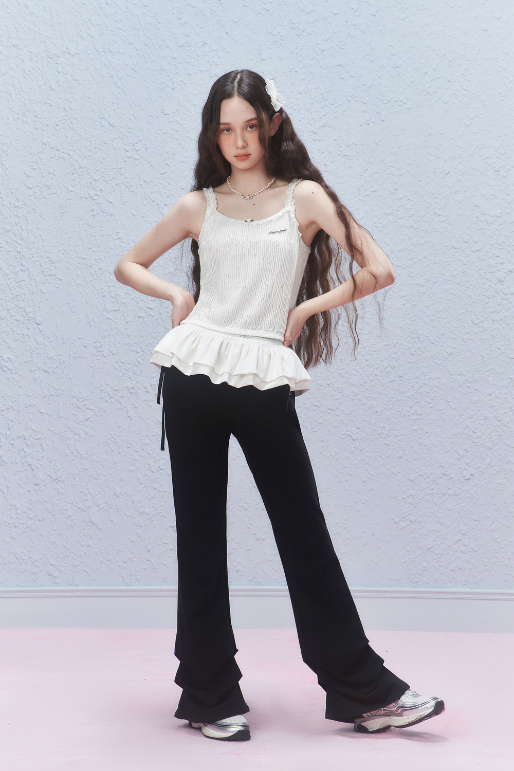 Stripe Pleated Sleeveless Top With Lace Details