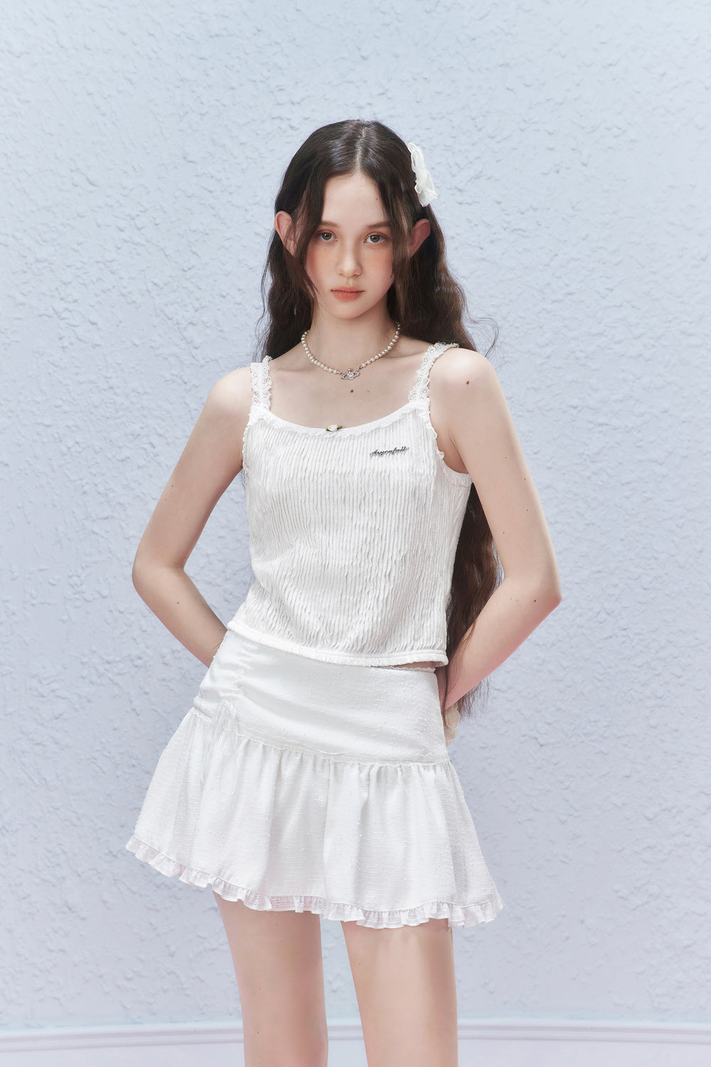 Stripe Pleated Sleeveless Top With Lace Details
