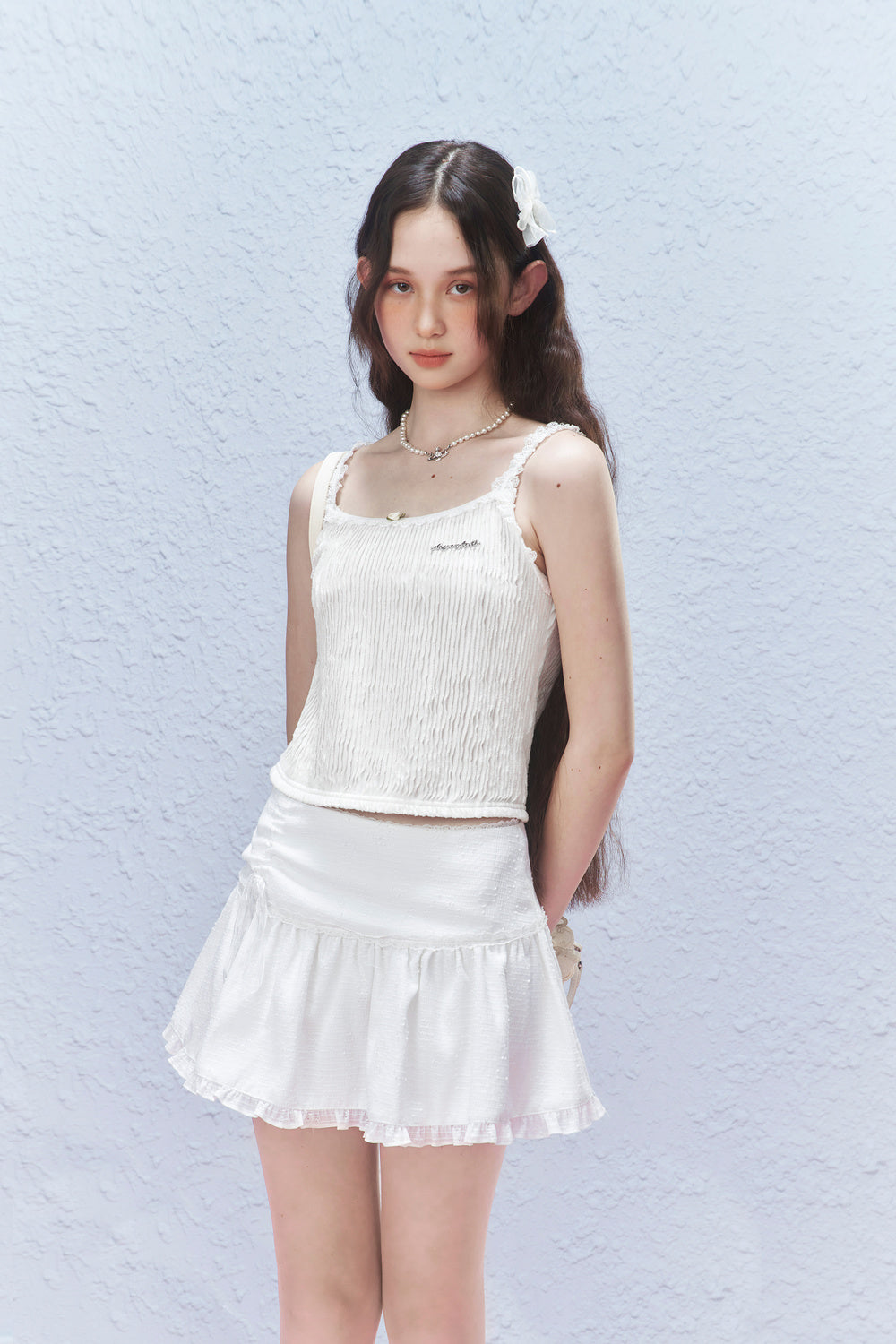 Stripe Pleated Sleeveless Top With Lace Details