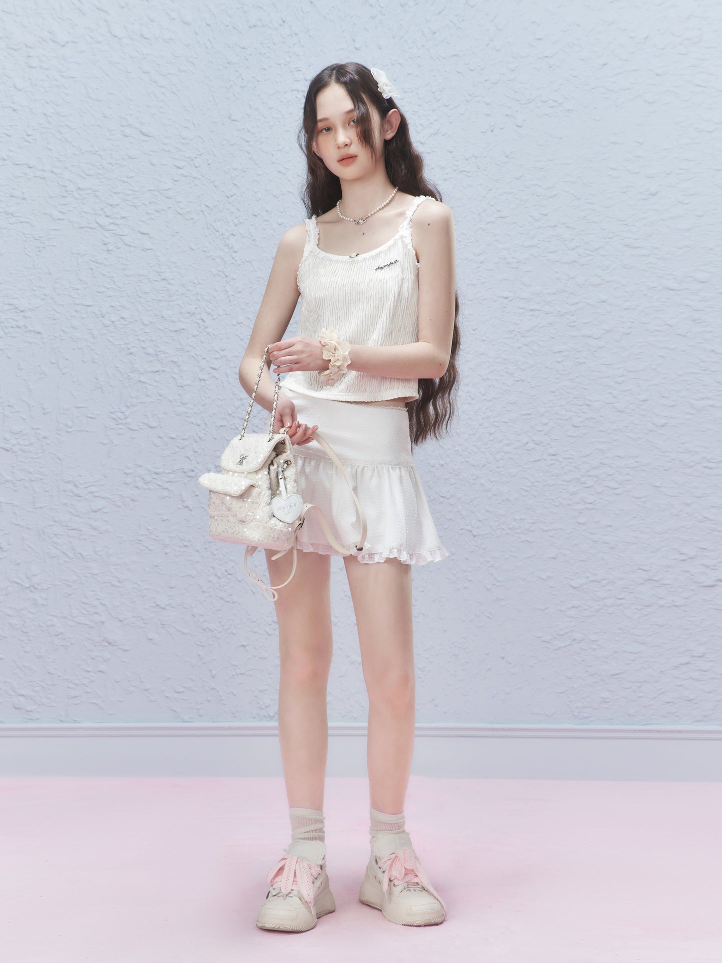 Stripe Pleated Sleeveless Top With Lace Details