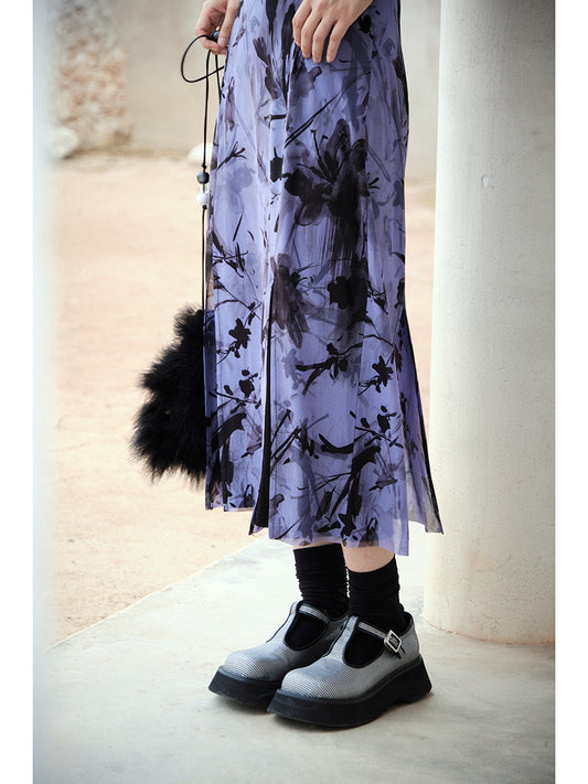 Printed Double-Layer Mesh Dress