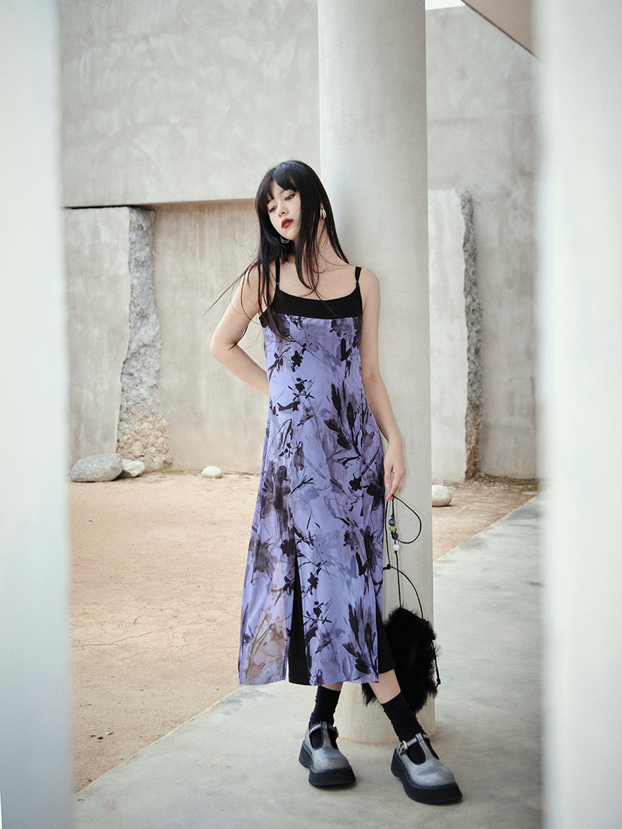 Printed Double-Layer Mesh Dress