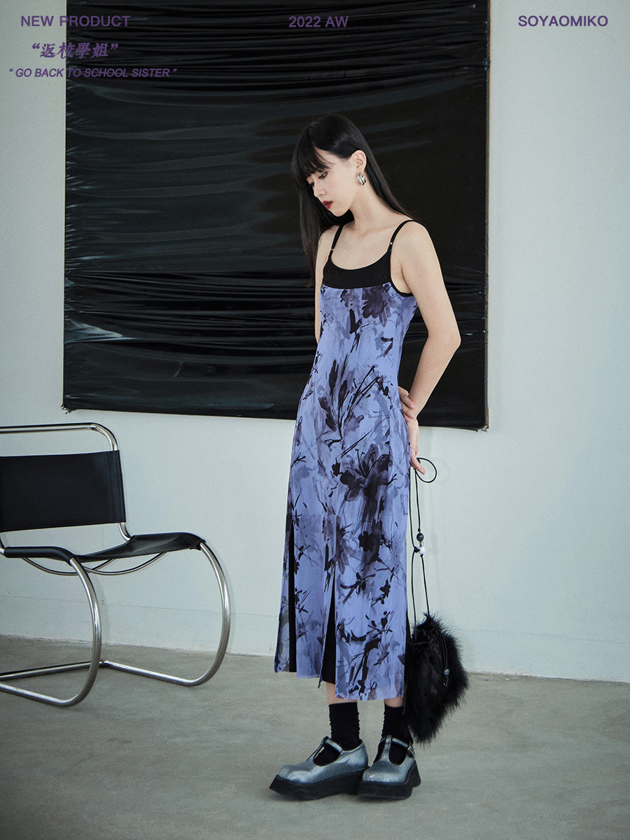 Printed Double-Layer Mesh Dress