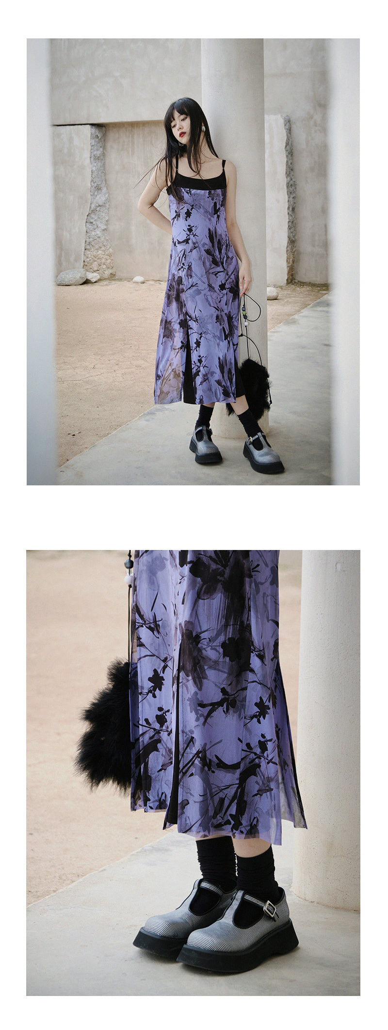 Printed Double-Layer Mesh Dress