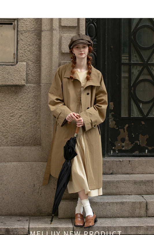 Belted Trench Coat In Cotton-Nylon Blend