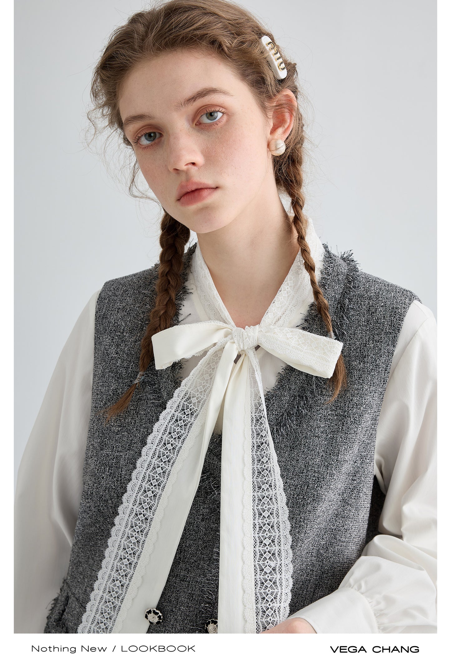 Pleated Tweed Vest Dress With Fringed Edges