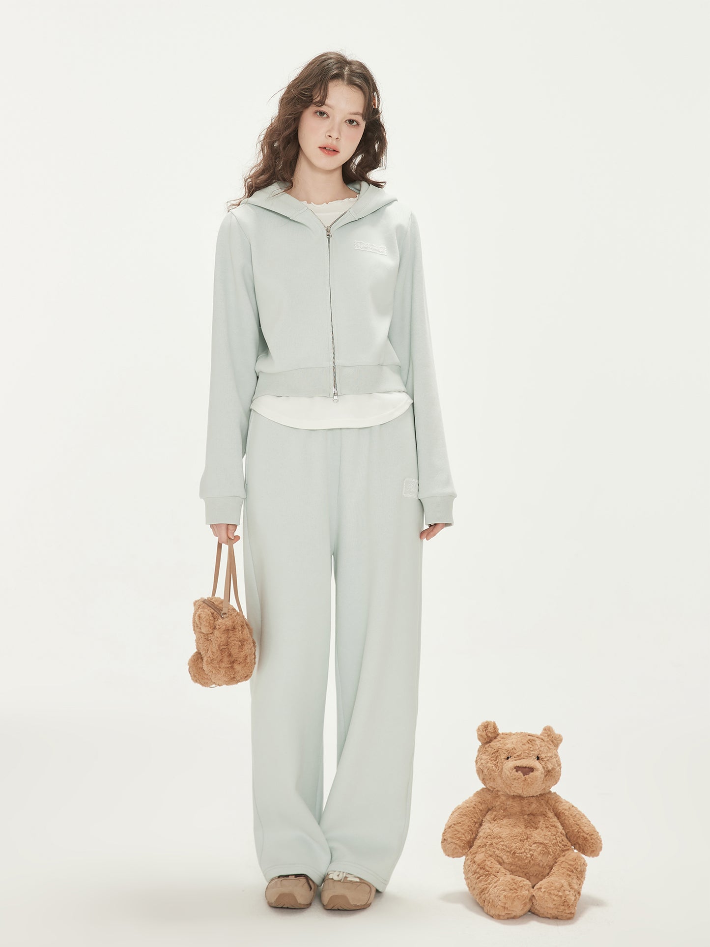 Zip-Up Hoodie And Sweatpants With Embroidered Label