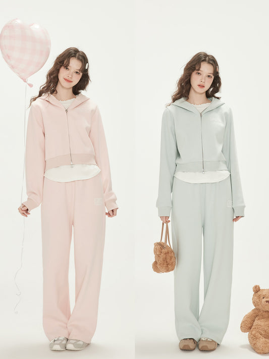 Zip-Up Hoodie And Sweatpants With Embroidered Label