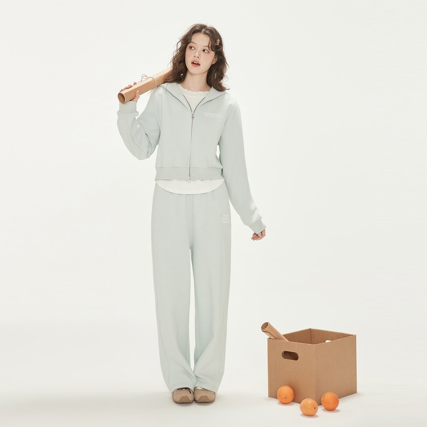 Zip-Up Hoodie And Sweatpants With Embroidered Label
