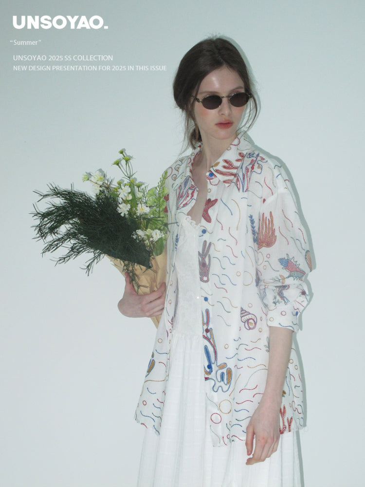 Loose Fit Shirt With Marine Embroidery