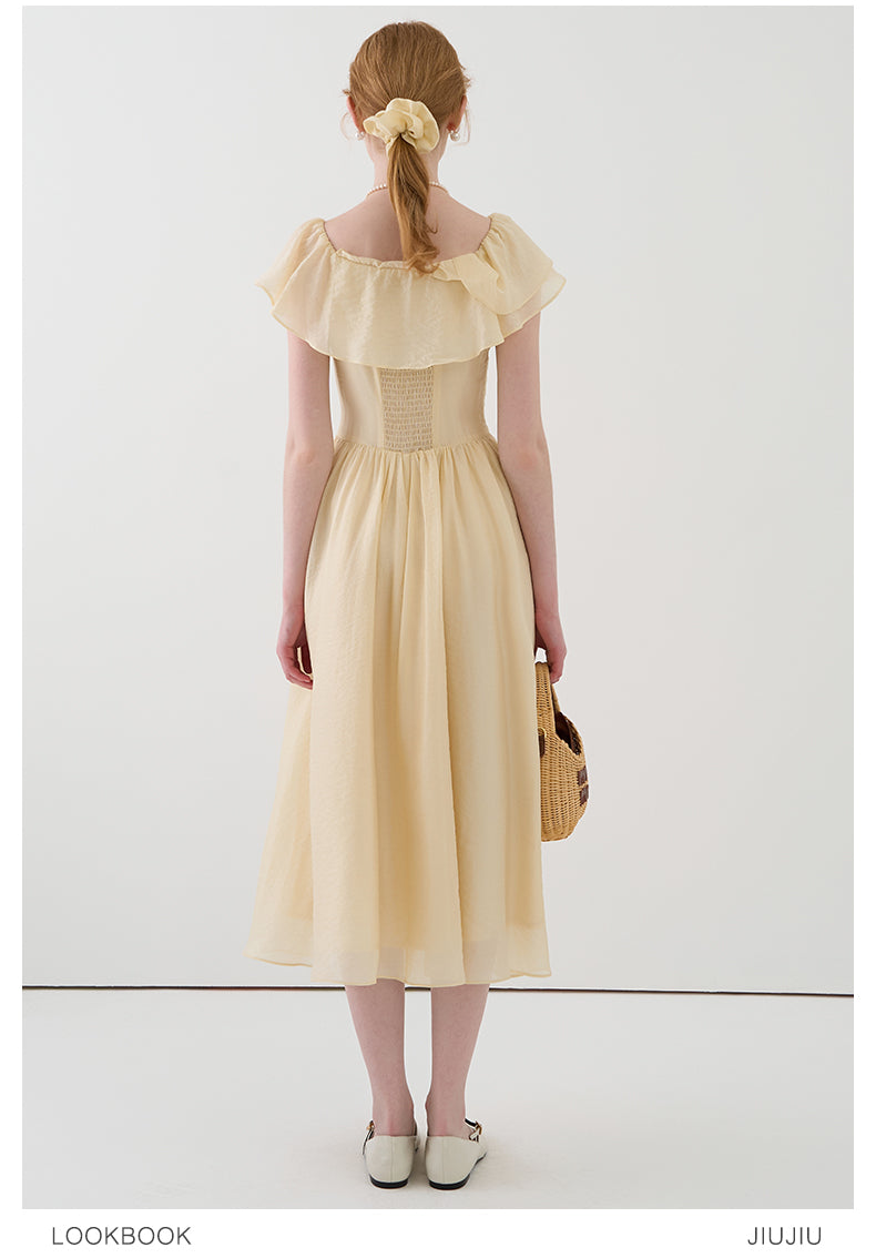 Ruffled Off-Shoulder Chiffon Dress