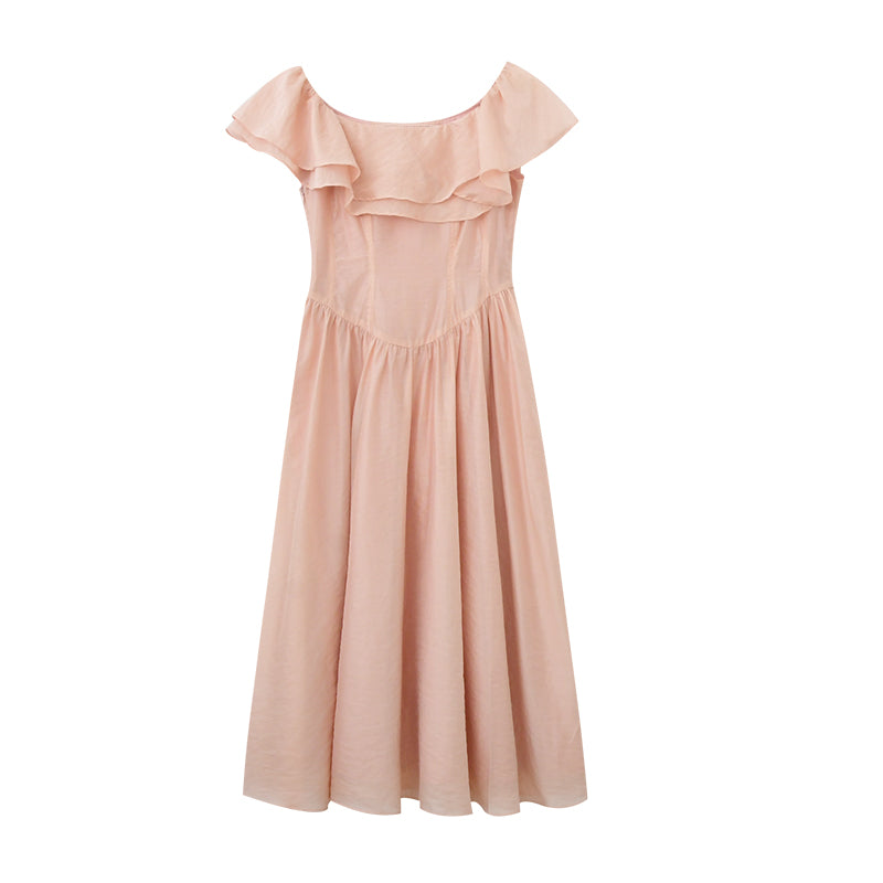 Ruffled Off-Shoulder Chiffon Dress