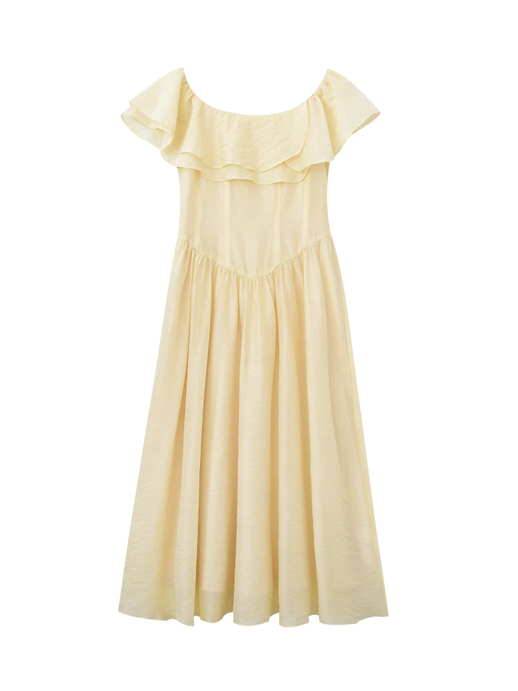 Ruffled Off-Shoulder Chiffon Dress