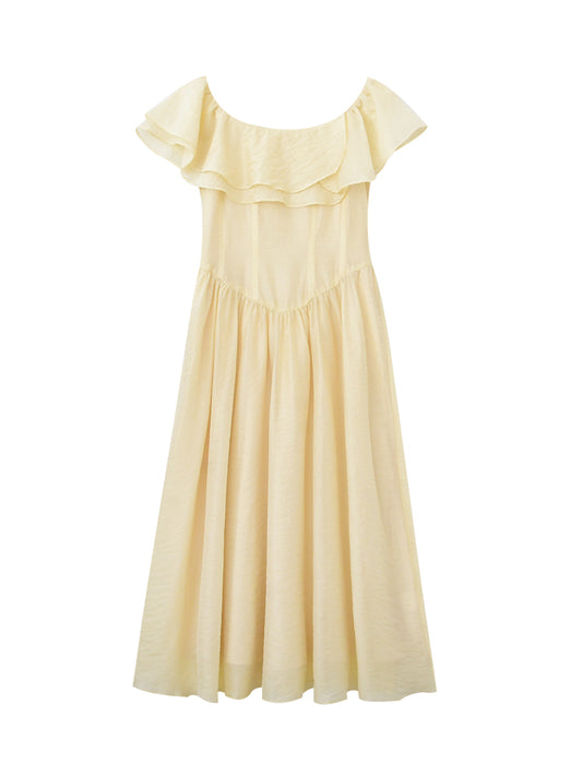 Ruffled Off-Shoulder Chiffon Dress