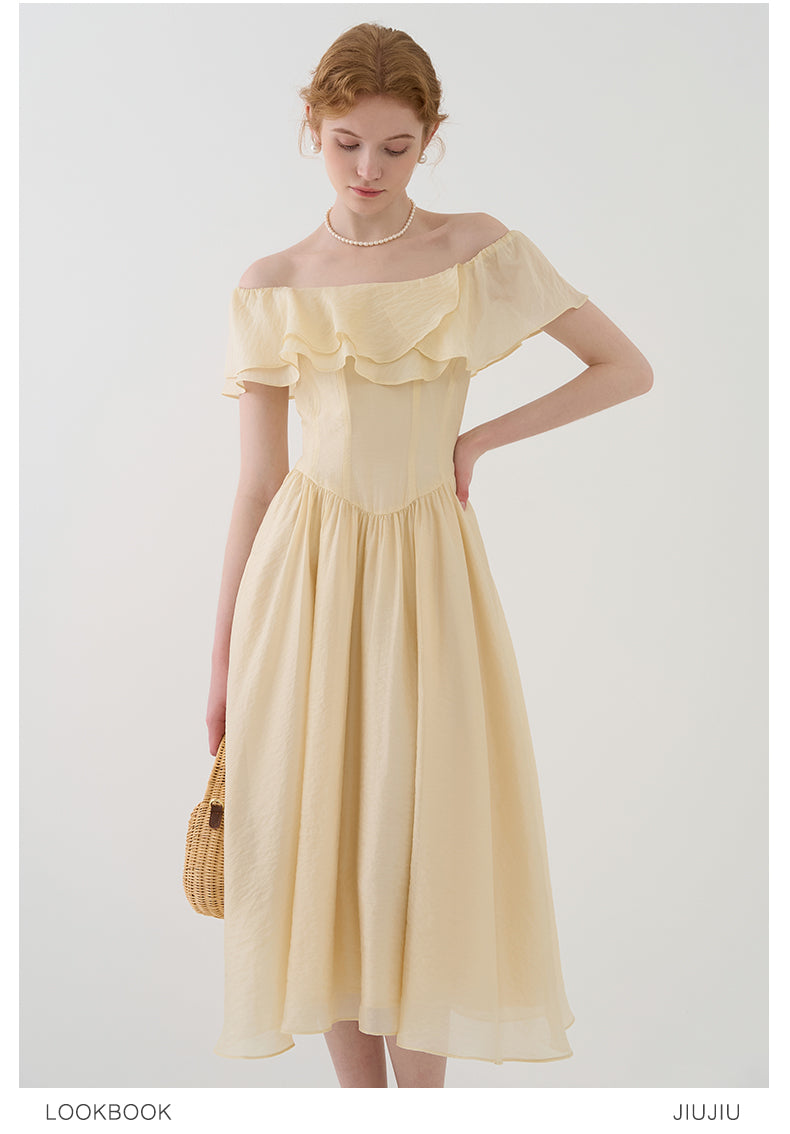 Ruffled Off-Shoulder Chiffon Dress