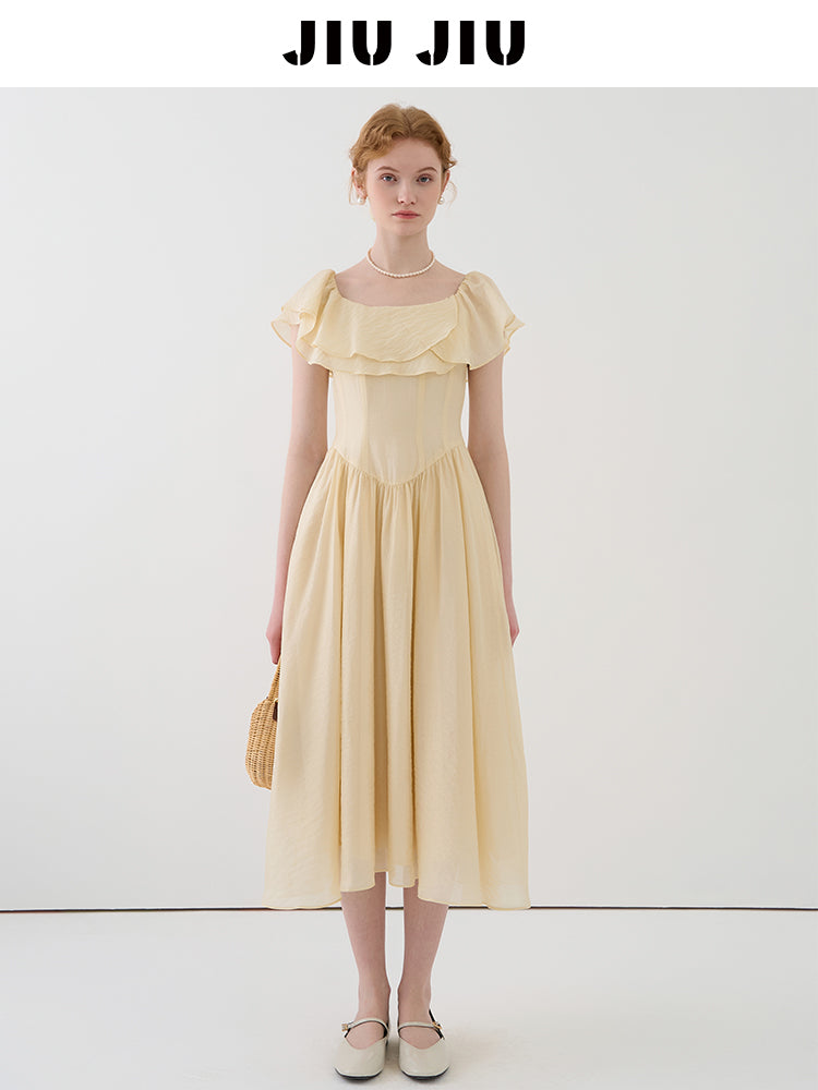 Ruffled Off-Shoulder Chiffon Dress