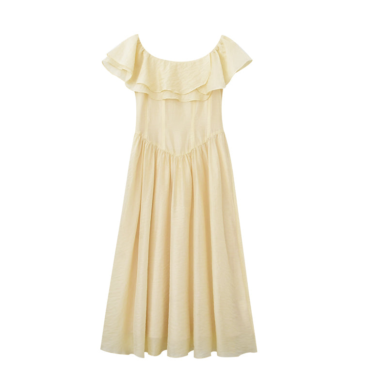 Ruffled Off-Shoulder Chiffon Dress
