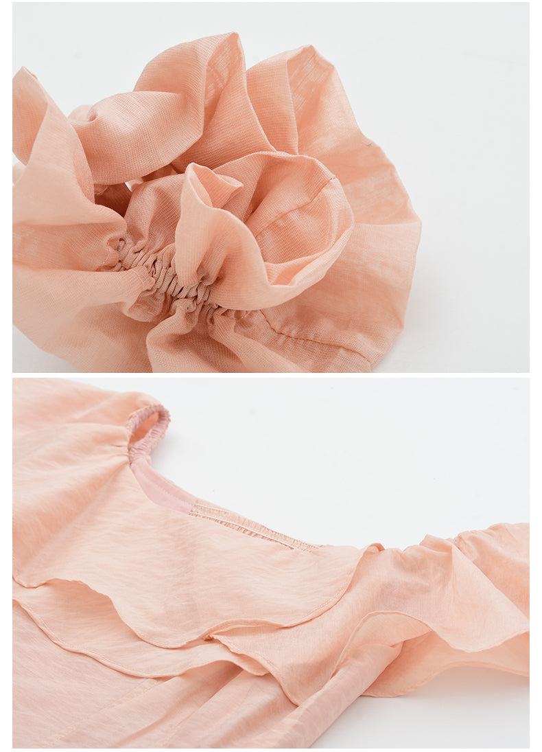 Ruffled Off-Shoulder Chiffon Dress