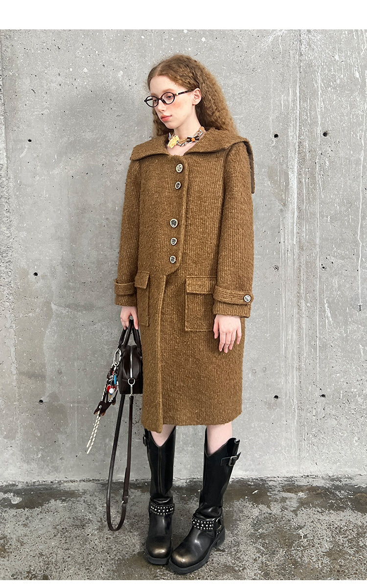 Sailor Collar Coat With Distinctive Placket