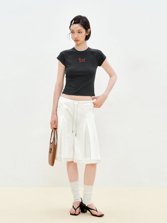 Pleated Faux-Layer Bermuda Shorts