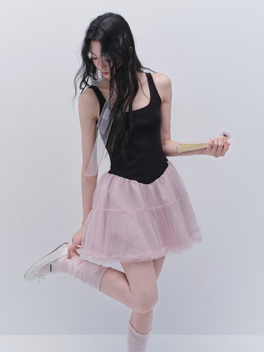 Color-Block Casual Tutu Dress