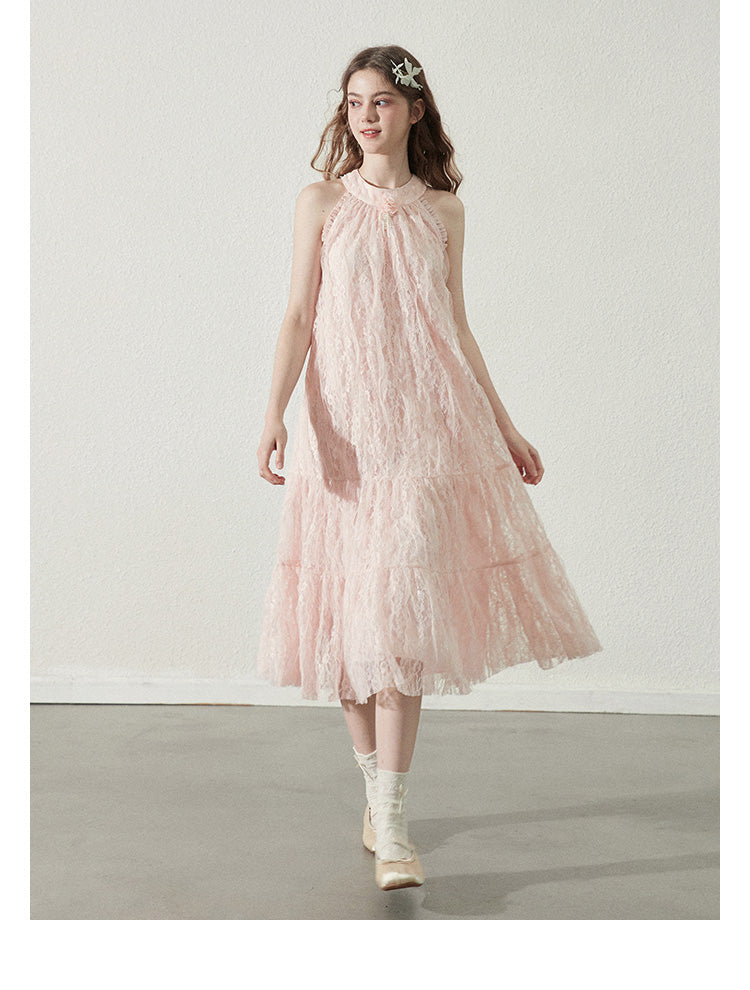 Lace Sleeveless Dress With Back Bow Detail