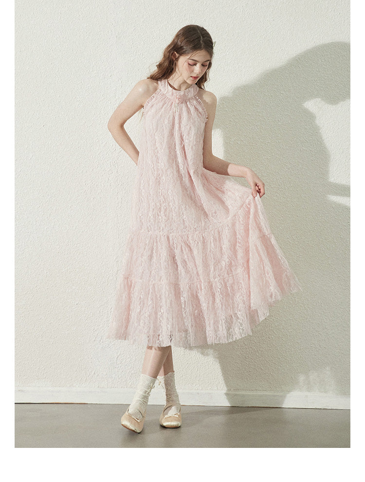Lace Sleeveless Dress With Back Bow Detail