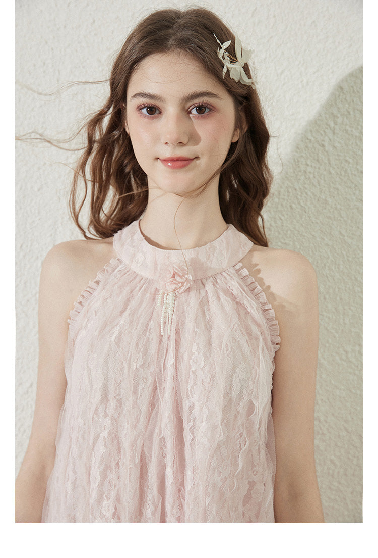 Lace Sleeveless Dress With Back Bow Detail