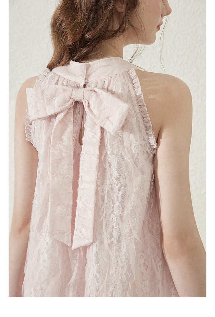 Lace Sleeveless Dress With Back Bow Detail