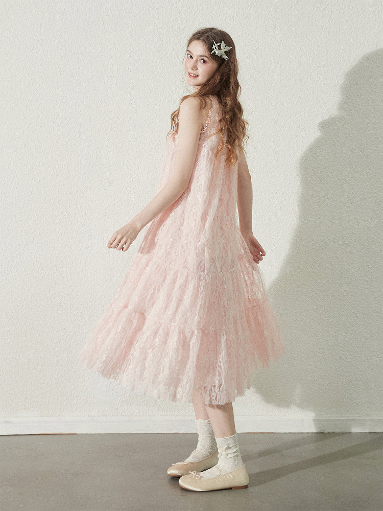 Lace Sleeveless Dress With Back Bow Detail