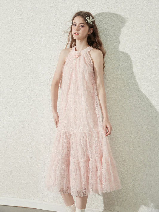 Lace Sleeveless Dress With Back Bow Detail