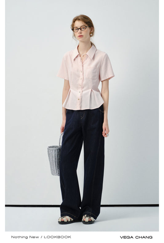 Lace Trimmed Waist-Fitted Shirt