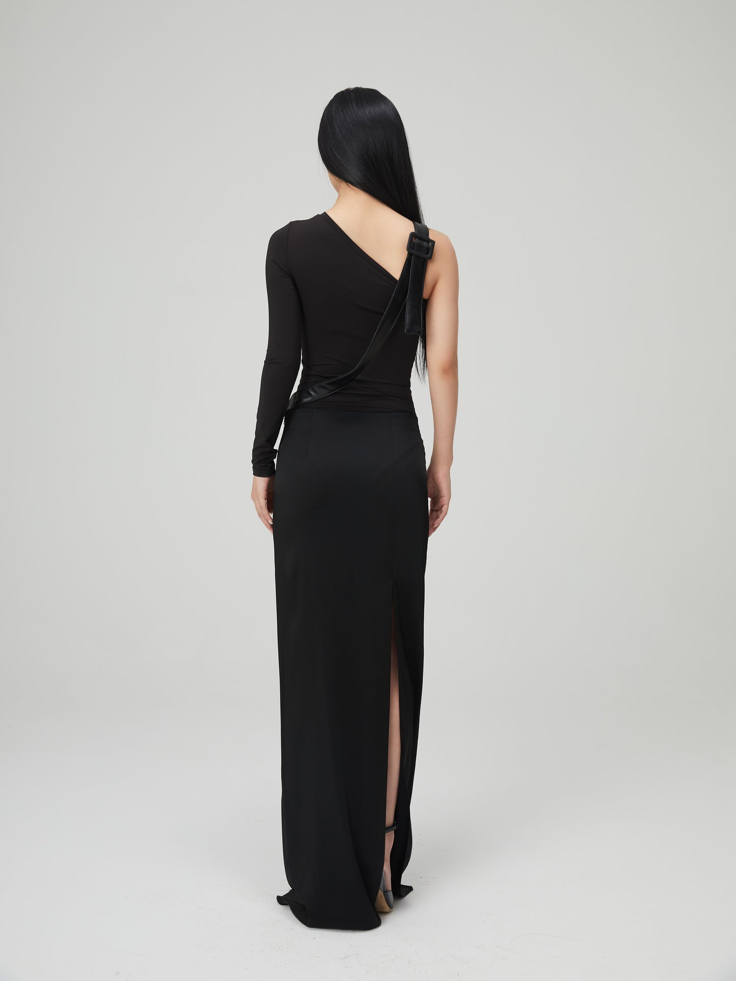 One Shoulder Fitted Top With Faux Leather Belt