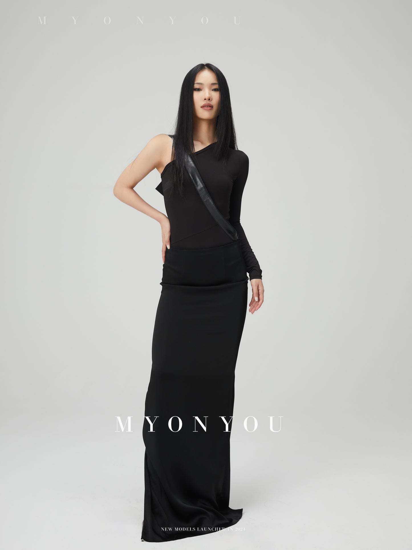 One Shoulder Fitted Top With Faux Leather Belt