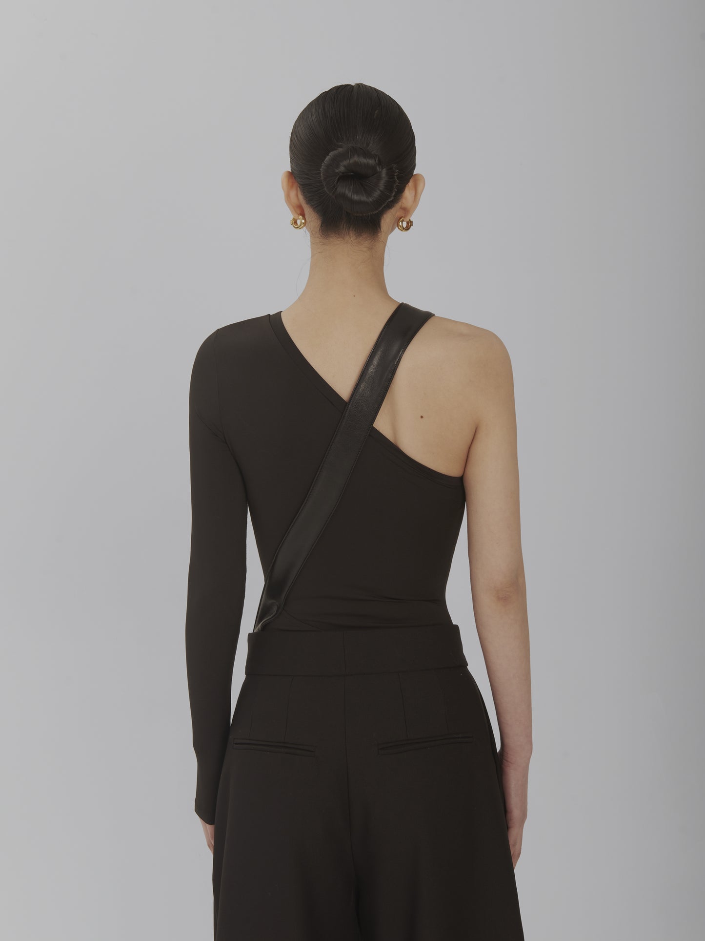 One Shoulder Fitted Top With Faux Leather Belt