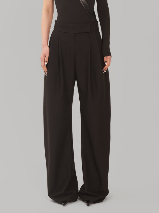 Floor-Length Curved Pintuck Trousers