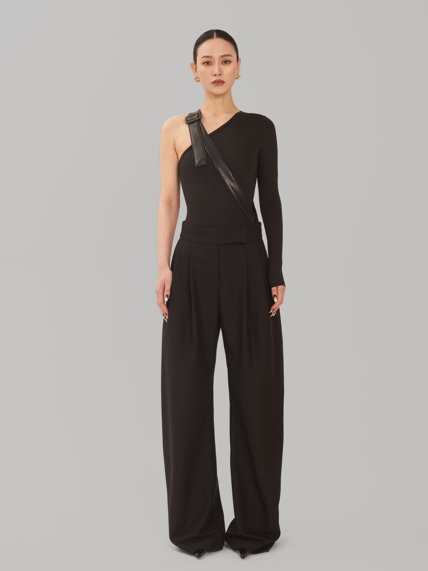 Floor-Length Curved Pintuck Trousers