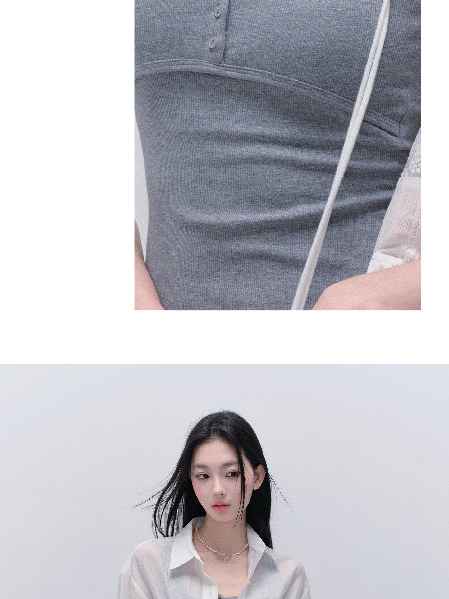 Basic Lace-Trimmed Henley Neck Ribbed Mini Dress