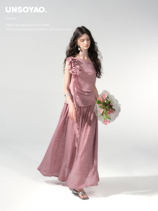 Sparkle Ruffle Bardot Top & Maxi Skirt