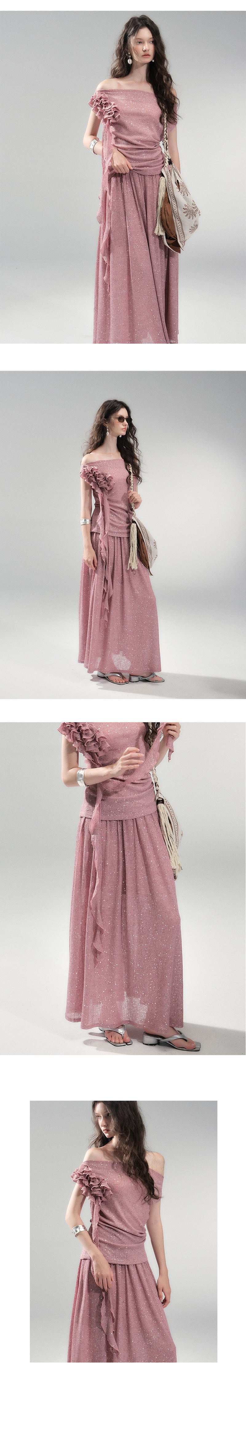 Sparkle Ruffle Bardot Top & Maxi Skirt