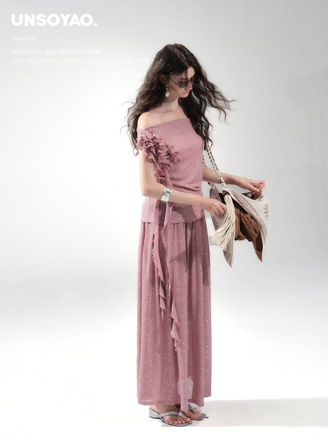 Sparkle Ruffle Bardot Top & Maxi Skirt
