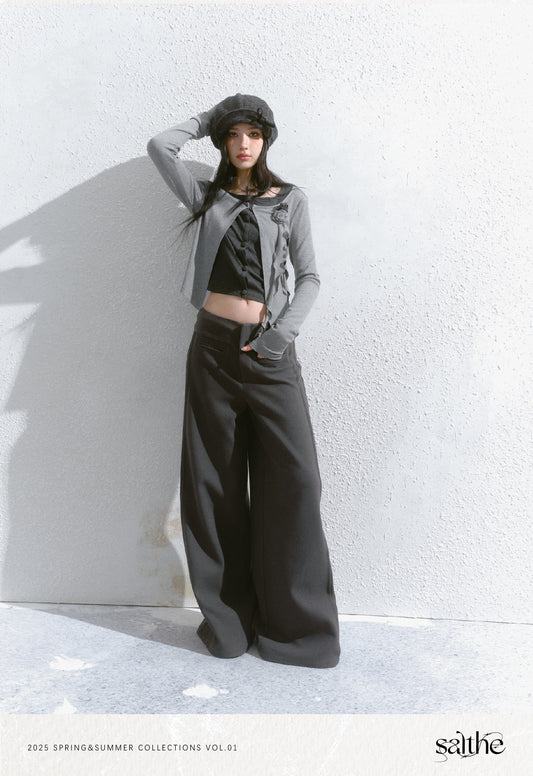 Two-Tone Faux Layered Top With Floral Accent