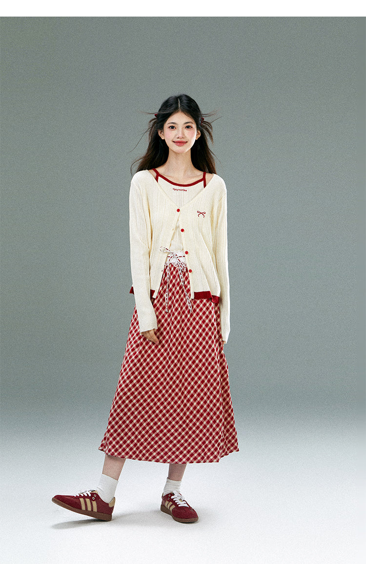 High Waist Checkered Skirt With Laced Waistband