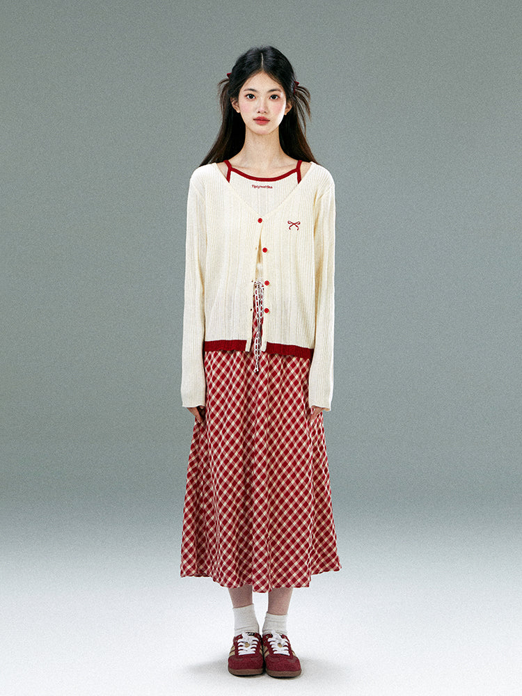 High Waist Checkered Skirt With Laced Waistband